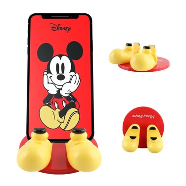 Disney Mickey Mouse Feet Cell Phone Holder with Bonus Decal Sticker Cell Phone Stand for Desk HomeOfficeUniversal Desk Phone Stand Compatible with AndroidiPhone and More Red Mickey Decal
