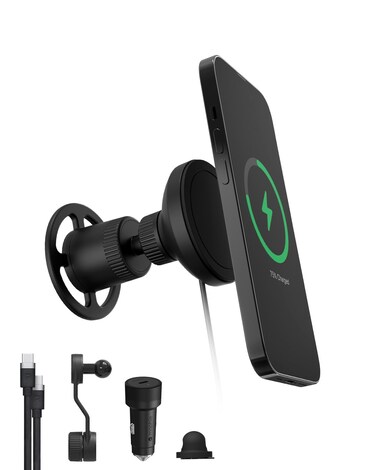 mophie Qi2 snap Magnetic Wireless Charging Vent Mount  Fast 15W QiEnabled Charger for iPhone 15141312 Universal Car Compatibility 30W Car Charger Adapter Included USBC Black