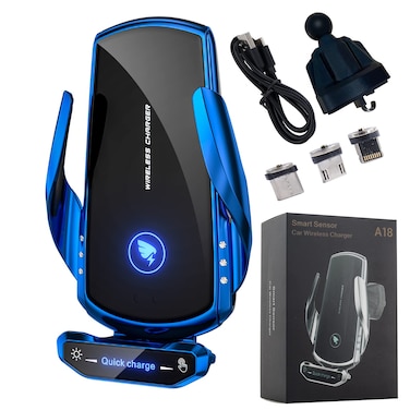 Wireless Car Charger Mount 15W Fast Charging Auto Clamping Automotive Electric Induction Car Phone Holder Mount Car Wireless Charger Air Vent Car Phone Mount Compatible with All iPhone AndroidBlue