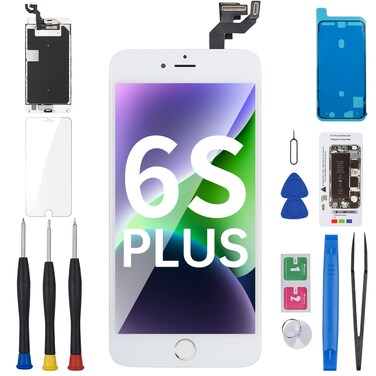 for iPhone 6S Plus Screen Replacement with Home Button 55 White 3D Touch LCD Display Digitizer Fix Tools Full Assembly with Front Camera Speaker Sensor Glass Protector Repair Kit for A1634 A1687