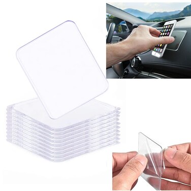 Ywhomal Traceless Super Sticky Gel Pads AntiSlip Double Sided Gripping Pads for Auto Car Home Cell Phone Glass Photo Holder with Easy Remove Washable Reusable Design Pack of 10 Transparent