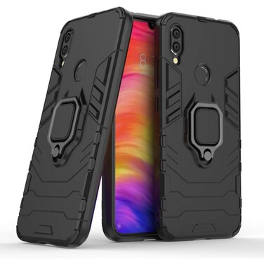 MaiJin Compatible with Xiaomi Redmi Note 7 Redmi Note7 Pro Case Metal Ring Grip Kickstand Shockproof Hard Bumper Works with Magnetic Car Mount Dual Layer Rugged Cover Black