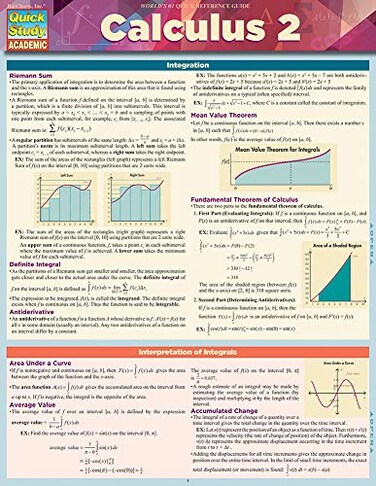 Calculus 2 A Quickstudy Laminated Reference Guide