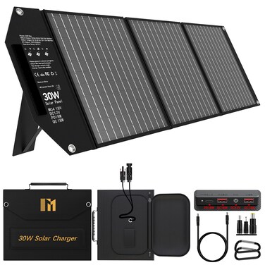 Mesuvida 30W Portable Solar Charger Foldable Solar Panel Charger with 18V MC4 Port DC12V  2USBAQC30  USBCPD18W for Phone Generator Camping Travel