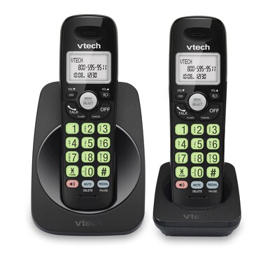 VTech New VG13121 DECT 60 2Handset Cordless Phone  Bluetooth Connection BlueWhite Display Big Buttons Full Duplex Speakerphone Caller ID Easy Wall Mount 1000ft Range Black