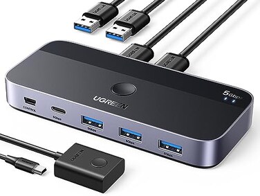 UGREEN USB 30 Switch Selector 2 in 4 out 2 Computers Sharing 4 Devices Splitter1USB C  3USB AKVM Switcher for Keyboard Mouse Printer Scanner Sharing Switch Hub With 2 Pack USB Cables Remote