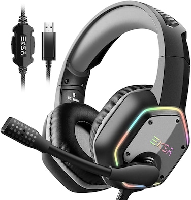 EKSA USB Gaming Headset for PC  Computer Headphones with 71 Surround Sound Stereo Noise Canceling MicMicrophone RGB Light  Gaming Headphones for PS4PS5 Console Laptop Wired