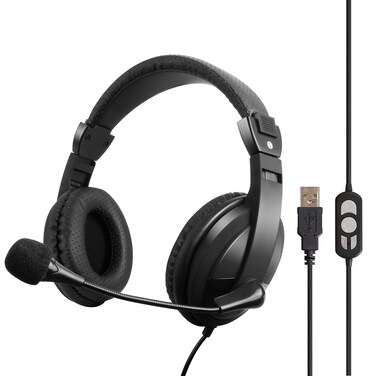 VCOM USB Headset with Microphone  Wired Over Ear Stereo PC Headphones with Volume Control  Mute Button Lightweight for Computer Laptop Office School Call Center Skype Conference Online Chat Black