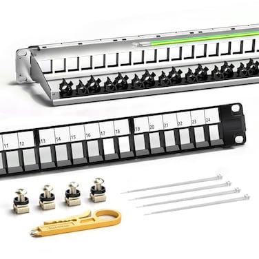 AMPCOM AMPCOM 24Port 1U STPUTP Blank Keystone Patch Panel 19 inch Rack Wall Mount with Rear Cable Management Panel RJ45 EthernetUSBHDMICAT5CAT5ECAT6CAT7