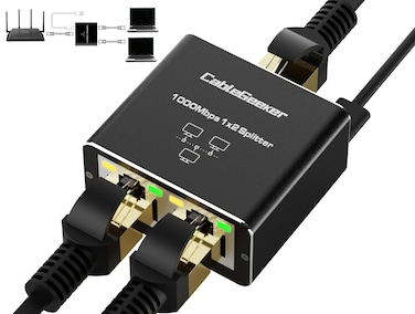 CableGeeker Ethernet Splitter 1 to 2 High Speed 1000Mbps Gigabit RJ45 Internet Splitter with USB Power Cable Network LAN Adapter for Cat 5678 Cable 2 Devices Simultaneous Networking