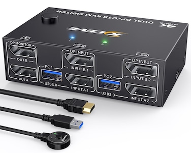 camgeet Displayport KVM Switch 2 Monitors 2 Computers 8K30Hz 4K144Hz USB30 Dual Monitor KVM Switches Displayport 14 with 4 USB 30 Port for USB DeviceWired Remote and 4 Cable Included
