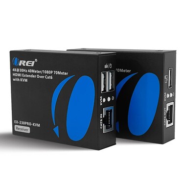 Orei KVM 4K HDMI Extender Balun Over Single CAT67 Ethernet Cable 4K30Hz Upto 130 Feet  2 USB 11 Ports Supports Keyboard and Mouse USB HDMI Loopout