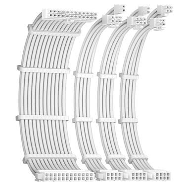 Okinos 16AWG PSU Cable Extension Soft Braided Cable Extension PC 1x24Pin ATX  1x8Pin44 EPS  2x8Pin62 PCIe PSU Extension Cable Kit 30cm with Combs White