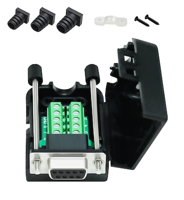 DTECH DB9 Breakout Connector DB9 Female RS232 Serial Adapter Solderless Module Board with Screw Terminals Block Case Long Bolts and Tail Pipes