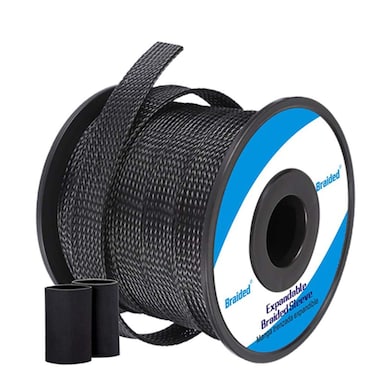 Braided PET Expandable Wire Loom 100ft  14 Inch Braided Wire Sleeving Mesh Cable Management with 2 Heat Shrinkable Tubes Braided Cable Sleeve for Home Office Cord Protector