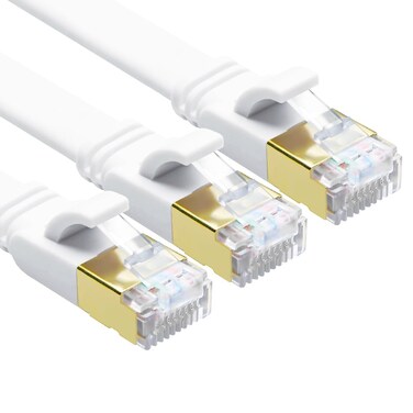 Yauhody CAT 8 Ethernet Cable 3ft 3 Pack High Speed 40Gbps 2000MHz 26AWG Flat CAT8 SFTP Internet Network LAN Cable with Gold Plated RJ45 for Gaming Router Modem PS4 PC Laptop 3ft3 PackWhite