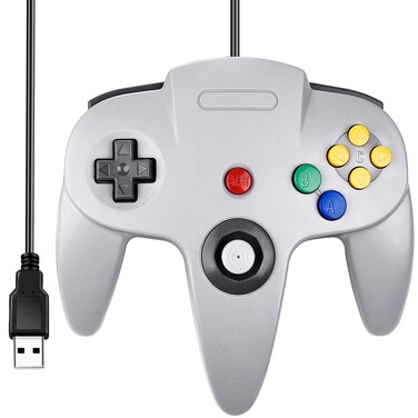 SAFFUN Classic N64 Controller iNNEXT N64 Wired USB PC Game pad Joystick N64 Bit USB Wired Game stick Joy pad Controller for Windows PC MAC Linux Raspberry Pi 3 Sega Genesis Higan Grey