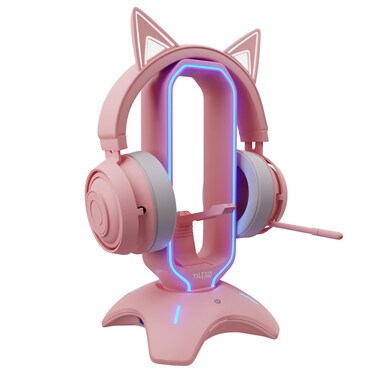 Tilted Nation RGB Gaming Headset Stand  3 in 1 Headphone Stand with Mouse Bungee and 2 Port USB 30 Hub  The Ultimate Gaming Accessory  Dynamic RGB Headphone Holder with USB Charger  Pink