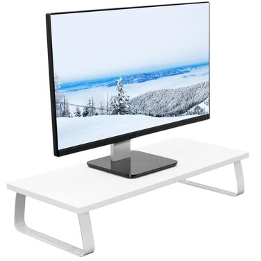 VIVO 24 inch Monitor Stand Wood  Steel Desktop Riser Screen Keyboard Laptop Small TV Ergonomic Desk and Tabletop Organizer White STANDV000DW