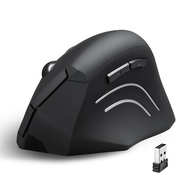 Perixx PERIMICE608 Wireless Vertical Mouse 6 Button 80010001600 DPI Right Handed Design Black 10914