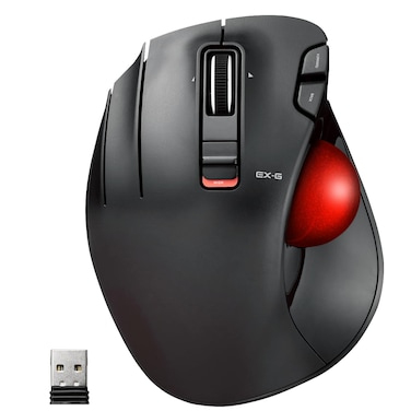 ELECOM EXG LeftHanded Trackball Mouse 24GHz Wireless Thumb Control 6Button Function Ergonomic Design Optical Gaming Sensor Smooth Red Ball Windows11 macOS MXT4DRBKG