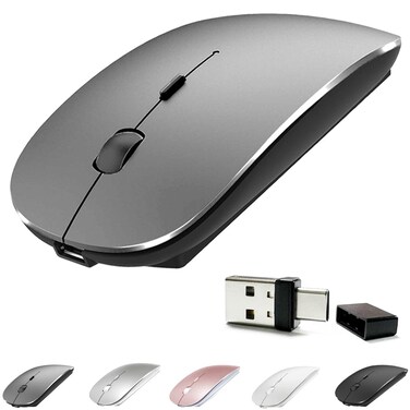 KLO 4 Modes Rechargeable Bluetooth MouseBluetooth 3052USB24GTypeCBluetooth Mouse for MacBook proMacBook airLaptopiMacipadNotebookpc BTUSBC Grey
