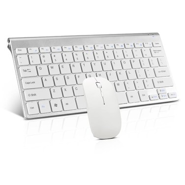 Guiheng Wireless Keyboard and Mouse Combo Compact Quiet Wireless Keyboard and Mouse Set 24G UltraThin Sleek Design for Windows Computer Desktop PC Notebook LaptopSilver White