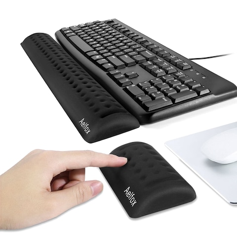 Aelfox Memory Foam Keyboard Wrist RestGaming Mouse Pad Wrist Support Ergonomic Design for Office Home Office Laptop Desktop Computer Gaming Keyboard Black