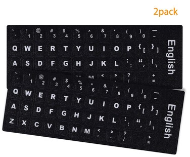 iKammo English Keyboard Letter StickersUniversal English Computer Keyboard Replacement Stickers English Keyboard Black Background with White LetteringNon Transparent2PCSEnglish