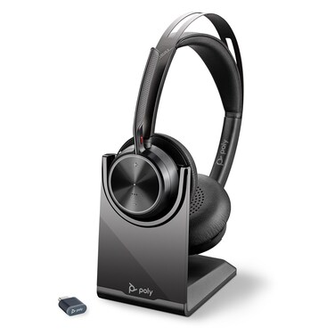 Poly Voyager Focus 2 UC Wireless Headset with Microphone  Charge Stand Plantronics  Active Noise Canceling ANC  Connect PCMacMobile via Bluetooth Works wTeams Zoom  MoreAmazon Exclusive