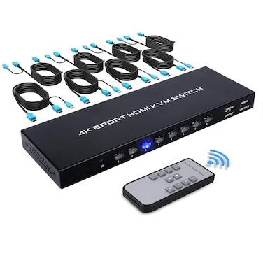 TCNEWCL 8 Port KVM Switch HDMI 4K30Hz 8 in 1 Out HDMI KVM Switch for 8 PC Sharing 1 HD Monitor and 4 USB Devices with IR Remote  8 HDMI Cables