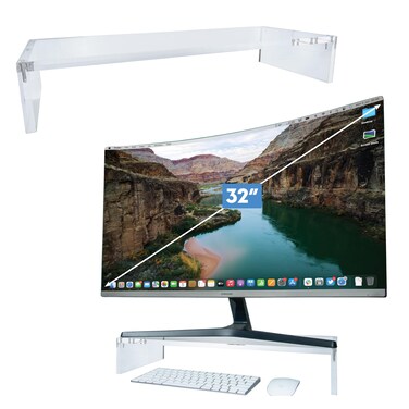 Mammoth High Grade Clear Acrylic Monitor Stand Computer Monitor Riser Stand Desk Shelf Organizer for Home and Office 20 Wide Base with 50LBs Load Perfect for iMac and Mini Mac with Keyboard