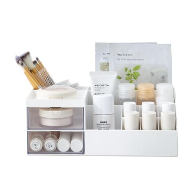 AfooBezos White Makeup Organizer Cute Makeup And Skincare Organizers And Storage Small Makeup Holder for Desk Cosmetics 945 x 473 x 354