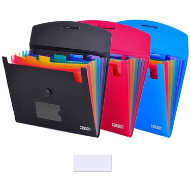 CASAON 7Pocket Expanding File 3pcs Plastic Expandable File Folder  BlackBlueRed