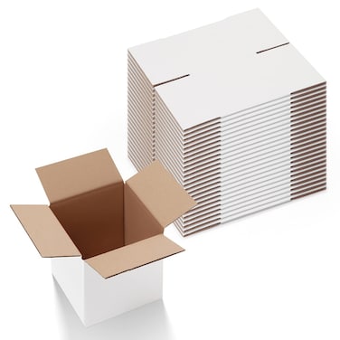 Calenzana 6x6x6 Inches Shipping Boxes Set of 25 White Corrugated Cardboard Box for Packing Mailing Small Business