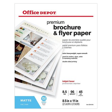 Office Depot Professional Brochure and Flyer Paper Matte 8 12in x 11in 45 Lb Pack of 150 Sheets 124210