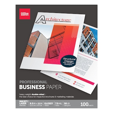 Office Depot Professional Brochure and Flyer Paper Glossy 8 12in x 11in 50 Lb Pack of 100 Sheets 124213