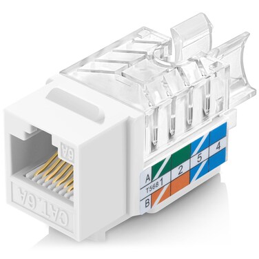 Everest Media Solutions 45 Angled CAT6A Keystone Jack in White  Slim Profile UTP RJ45 Female Ethernet Connector  Compatible with 45 Angled Speed Termination Tool  45Term  10Pack