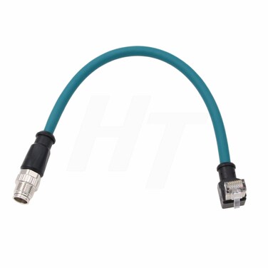 HangTon Ethernet Network Data Cable for Cognex Keyence Basler Sensor M12 8 Pin XCoded to RJ45 Down Angle HighSpeed Flexible Shield Waterproof 30cm