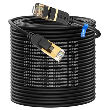Cat 8 Ethernet Cable 200FT High Speed Heavy Duty 26AWG Cat8 LAN Network Cable 40Gbps 2000Mhz with Gold Plated RJ45 Connector OutdoorIndoor Internet Cable Compatible for Router Gaming Modem Xbox