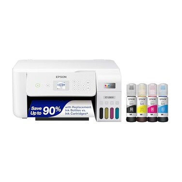 Epson EcoTank Wireless Color All in One Cartridge Free Supertank Printer with Scan and Copy The Ideal Basic Home Printer White ET2800 White Medium