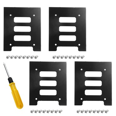 suiwotin 4PCS SSD Bracket 25 to 35 Adapter SSD HDD Hard Disk Drive Bays Holder SSD Mounting Bracket Kit Metal Mounting Bracket Adapter with Screwdriver and Screws