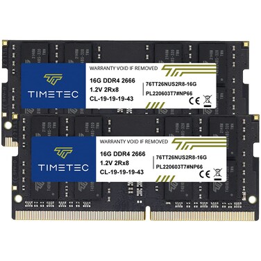 Timetec 32GB KIT2x16GB DDR4 2666MHz PC421300 NonECC Unbuffered 12V CL19 2Rx8 Dual Rank 260 Pin SODIMM Laptop Notebook PC Computer Memory RAM Module Upgrade 32GB KIT2x16GB