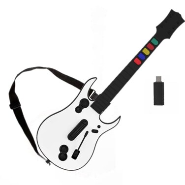 GameGoby Guitar Hero Controller for PC and PS3  Wireless Guitar for Guitar Hero Rock Band  Clone Hero Games Guitar Hero Guitar with Strap  Wireless Dongle 5 Keys White Strat