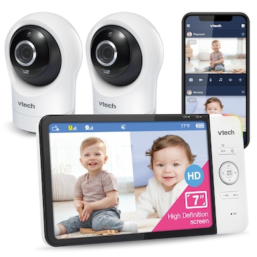 VTech RM77642HD 1080p Smart WiFi Remote Access 2Camera BabyMonitor 360 PanTilt 10X Zoom 7 720p HD Display HD NightVision Soothing Sounds 2Way Talk TemperatureMotion Detection iOSAndroid