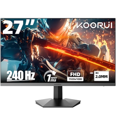 KOORUI 27 inch 240HZ FHD Gaming Monitor DCIP3 90 Color Gamut 1MS1080P FreesyncDisplayPortHDMI Cable Black VESA 3 Years Warranty