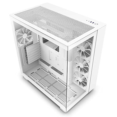 NZXT H9 Flow DualChamber ATX MidTower PC Gaming Case  HighAirflow Perforated Top Panel  Tempered Glass Front  Side Panels  360mm Radiator Support  Cable Management  White CMH91FW01