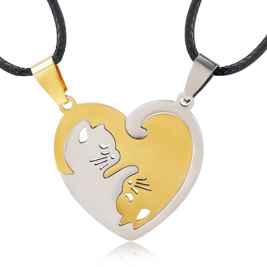 MISS RIGHT Matching Cat Yin Yang Necklace for Couples Women Men Stainless Steel Puzzle Pet Dog BFF Necklaces for 2 Funny Cat Dog Lovers Gifts