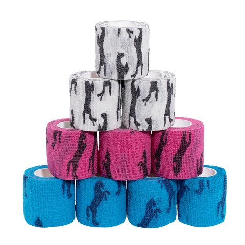 Downtown Pet Supply Cohesive Vet Wrap for Dogs Self Adhesive Bandages in Bulk Cat Wound Care Gauss Bandage for Horses Rainbow Horse 10 Pack