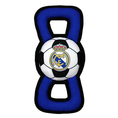 Pets First MLS Real Madrid DOG Field TUG TOY with SOCCER Football  builtin Squeaker Tough DOG  CAT TOY in Team color